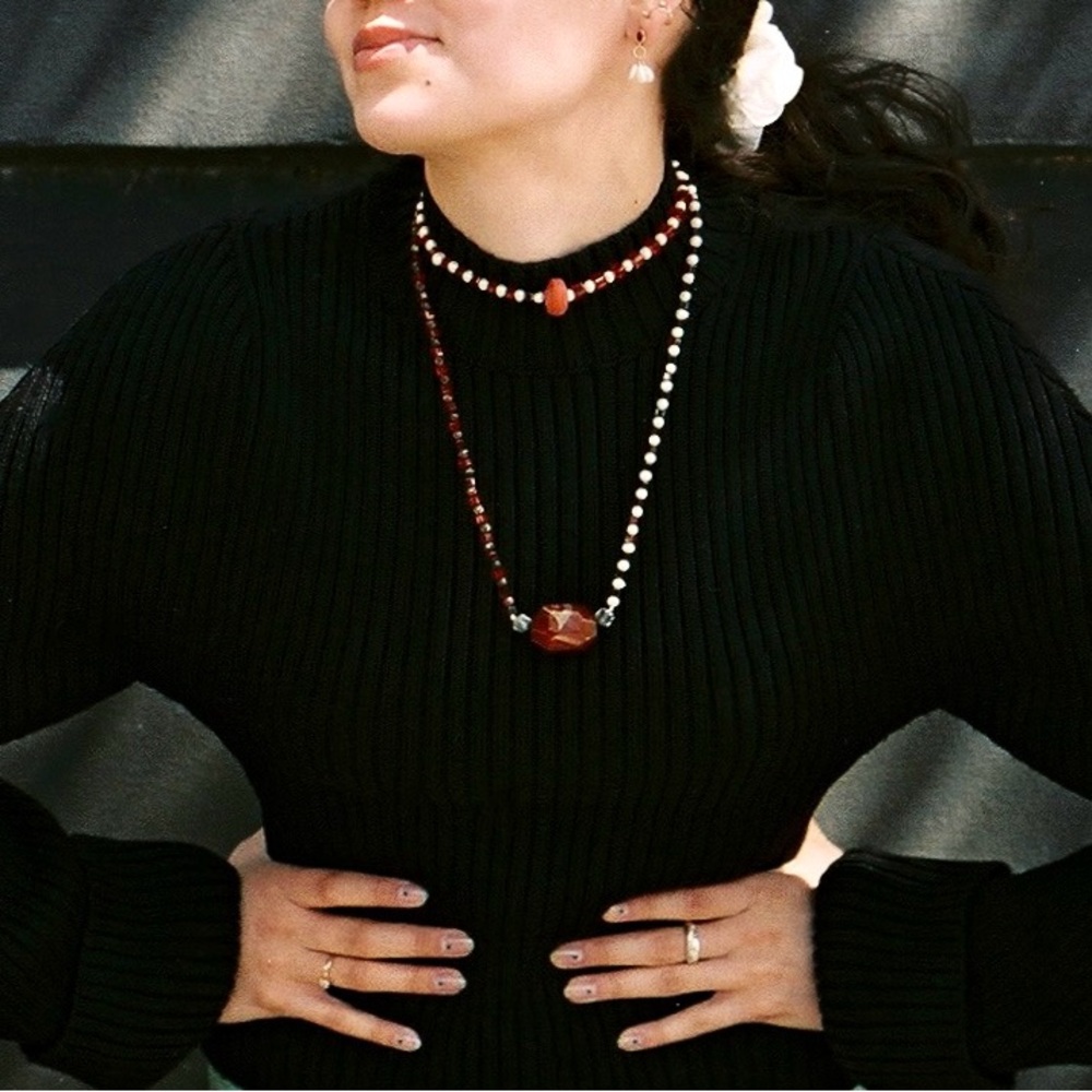 Swarovski, Garnet, Pearls Hand Knotted  Necklace
